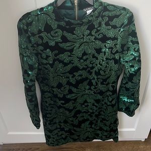 Sequin detail Velvet dress- dark green